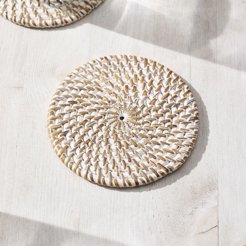 KUTA White Natural Rattan Placemate / Coaster