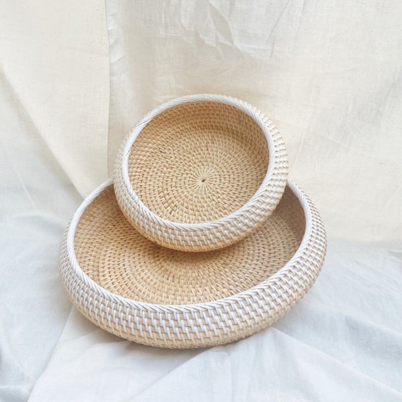 HARU Round Rattan Tray, Bohemian Tray, Rattan Basket