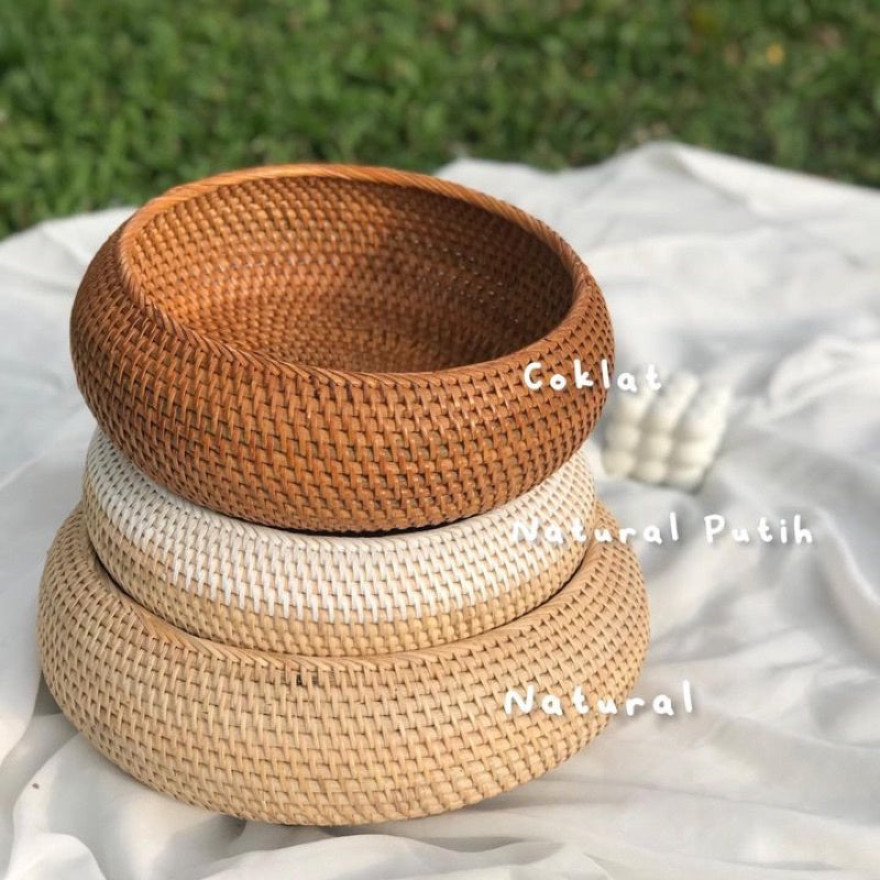 HARU Round Rattan Tray, Bohemian Tray, Rattan Basket