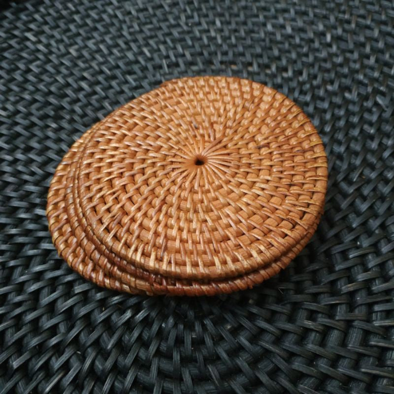 Set of 6 Honey Rattan Coaster