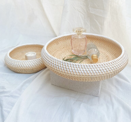 HARU Round Rattan Tray, Bohemian Tray, Rattan Basket