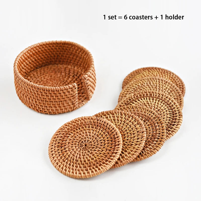 Set of 6 Honey Rattan Coaster